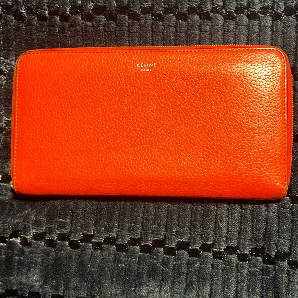 Pre-loved Celine orange long zip wallet